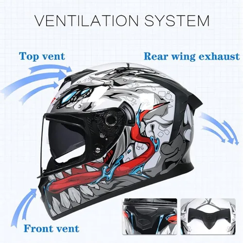 Miniatura 3 de Casco de motocicleta Bluetooth de cara completa abatible con micrófono, diseño de ala trasera aprobado por DOT, reducción de ruido con doble visera