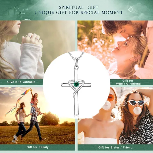 Miniatura 2 de AmorAime - Collar de cruz de plata de ley 925 para mujeres y hombres con circonita cúbica 5A para adolescentes y niñas, regalos para Navidad