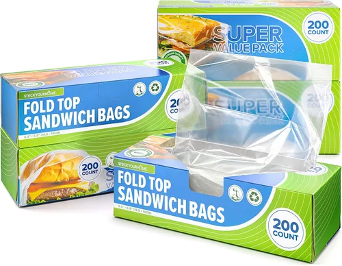 Miniatura 9 de Stock Your Home 200 bolsas de sándwich transparentes plegables, bolsas de plástico desechables a granel con cierre plegable para restaurantes