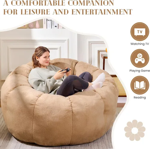 Miniatura 6 de Sillas Puf para Adultos, Silla Puf de Lectura para Adolescentes con Reposabrazos de Pétalos, Cómoda Silla Puf Esponjosa de Piel Sintética