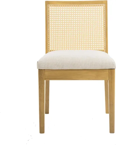 Miniatura 5 de Juego de 2 sillas de comedor rústicas de ratán para cocina, silla de madera sin brazos, color crema Crema natural