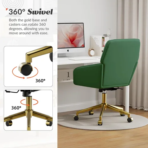 Miniatura 4 de YISHENG - Silla de escritorio de terciopelo para oficina con base dorada, con ruedas, sillas tapizadas modernas ajustables en altura con giro de 360