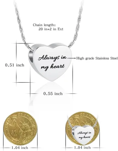 Miniatura 30 de constantlife Joyería de cremación para cenizas – Colgante de corazón conmemorativo collar de urna conmemorativa soporte para cenizas de acero