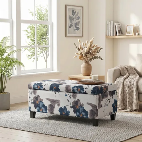 Christopher Knight Home Nesbit Living Room Ottoman with Storage, Entryway Fabric Upholstered Storage Ottoman Bench, Rectangular Sofa Foot Stool,