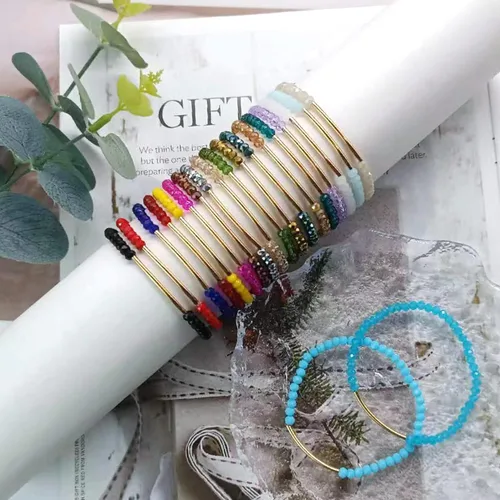 Miniatura 7 de MOZAKA 20 pulseras de cuentas pequeñas de cristal para mujer, estilo bohemio, apilable, elásticas, multicolor, versátiles, cuentas de cristal