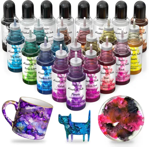 CHEAPART Juego de tinta de alcohol de 24 colores vibrantes, tinte de resina de alta concentración, secado rápido, a base de alcohol, pigmento de
