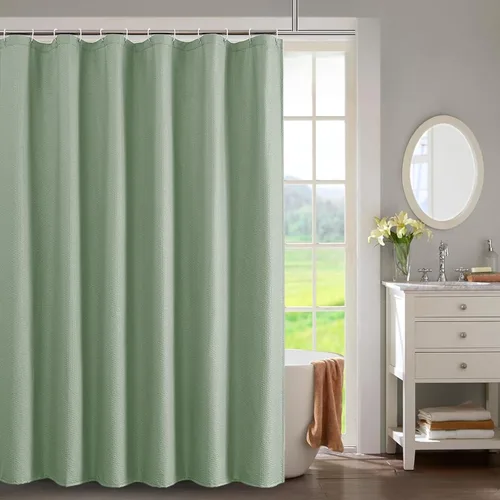 Miniatura 35 de OWENIE Cortina de ducha blanca para baño, 96 pulgadas, extra larga, elegante cortina de ducha de tela texturizada en relieve 3D, repelente al agua