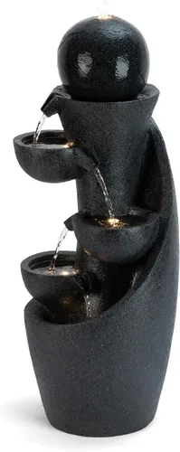 Miniatura 7 de Glitzhome Fuente de agua para exteriores con luz LED y bomba, moderna fuente de poliresina de 5 niveles y esfera para exteriores, fuente de cascada
