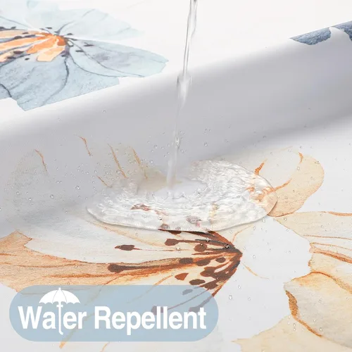 Miniatura 7 de QiyI Cortina de ducha de flores con forro a presión, cortina de baño de tela floral de acuarela azul beige, cortinas de ducha sin gancho con ventana