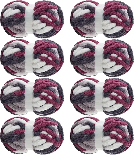 Miniatura 13 de MABOZOO Hilo Grueso Tie Dye para Tejer a Ganchillo Paquete de 8, Hilo de Chenilla Jumbo Esponjoso, Hilo de Felpa Suave Voluminoso, Hilo Gigante