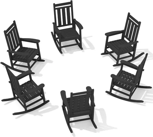 Miniatura 13 de Mecedora de exterior KINGYES, Mecedoras de patio para todo clima para porche, Sillas mecedoras de exterior de HDPE con respaldo alto para adultos