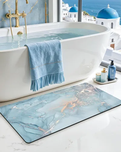 Miniatura 29 de DEXI Alfombra de baño ultra fina, de 16 x 24 pulgadas, antideslizante, para suelo de ducha, absorbente, de secado rápido, de mármol, perfil bajo