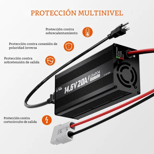 Miniatura 3 de LiTime Cargador de batería de litio de 12 V 20 A, cargador de batería LiFePO4 de 14.6 V, cargador inteligente AC-DC con conector Anderson indicador