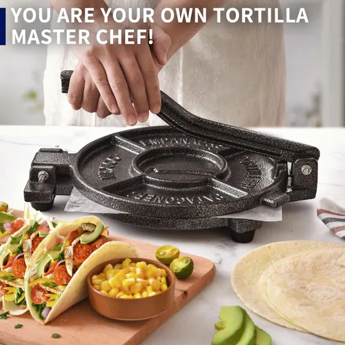 Miniatura 6 de Prensa para tortillas ARC de 10.4" Incluye 100 piezas de papel de pergamino, preparador de tortillas de hierro fundido, negro gris