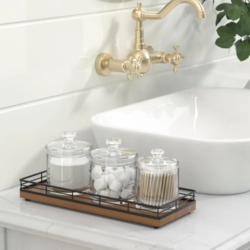 Miniatura 7 de Bandeja Decorativa de Madera, Roble 11.2" L Bandeja de Mesa de Café para Encimera de Cocina Portador de Jabón y Esponja Portavelas Mesa de Mesita