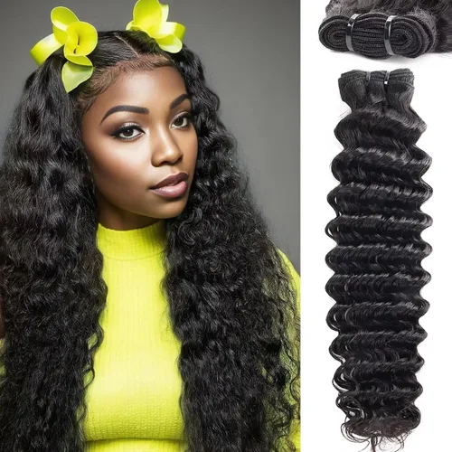 Miniatura 10 de Manojos de cabello humano ondulado profundo de 12, 14, 16 pulgadas, paquetes de ondas de agua, 100% sin procesar, 10A, cabello humano virgen