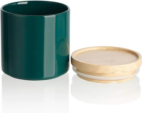 Miniatura 25 de Sweejar Kitchen Canisters - Tarro de cerámica para almacenamiento de alimentos, recipientes apilables con sello hermético y tapa de madera