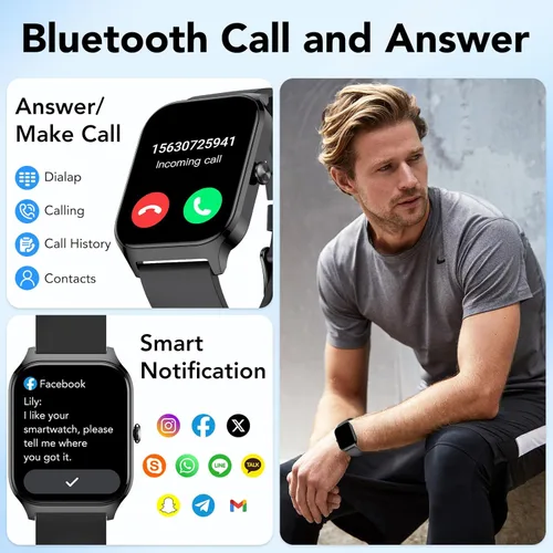 Miniatura 2 de Reloj inteligente para hombres y mujeres, pantalla HD de 1.85" con rastreador de fitness Bluetooth, llamadas/control de voz AI, IP68 resistente al
