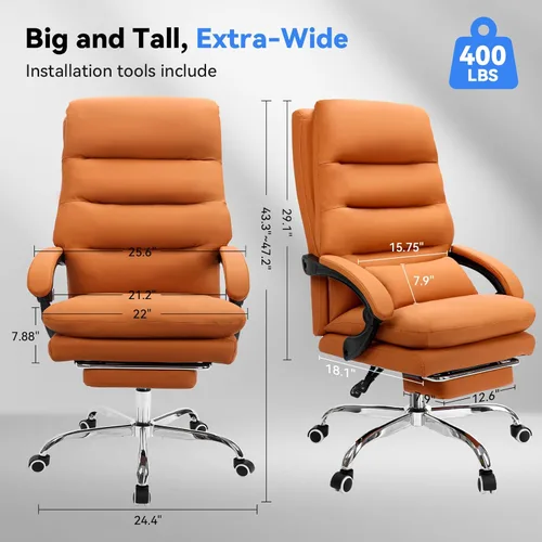 Miniatura 2 de Holiwei Silla de oficina con reposapiés, silla de escritorio ejecutiva grande y alta de 400 libras con almohada de apoyo lumbar gruesa, respaldo