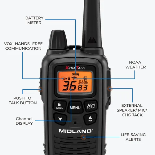 Miniatura 3 de LXT600BBX6 Midland LXT600BBX6 FRS Walkie Talkies de Negocios – Radios de Dos Vías de Largo Alcance de 36 Canales con Auriculares y Base de Carga