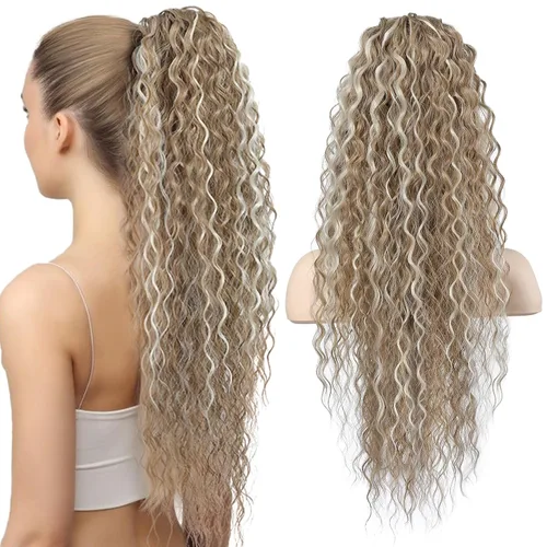 Miniatura 11 de Flufymooz Extensión de cola de caballo, 26 pulgadas, estilo bohemio, con cordón, extensiones de cabello para mujer, cola de caballo larga, rizada