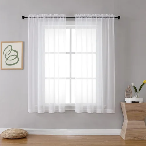 Miniatura 67 de OVZME - Cortinas traslúcidas blancas de 45 pulgadas de largo, 2 paneles, cortinas de gasa con bolsillo para barra para ventanas pequeñas, cada una