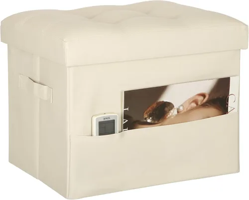 BelugaHelper Otomana de almacenamiento reposapiés taburete, banco reposapiés de cuero plegable con asiento acolchado de espuma más gruesa. Taburete