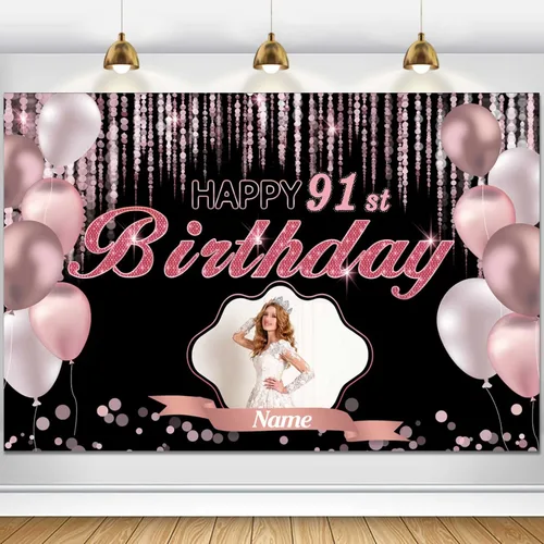 Miniatura 44 de Cartel de decoración de feliz cumpleaños número 100 de oro rosa, tamaño grande, personalización con nombre y foto compatible