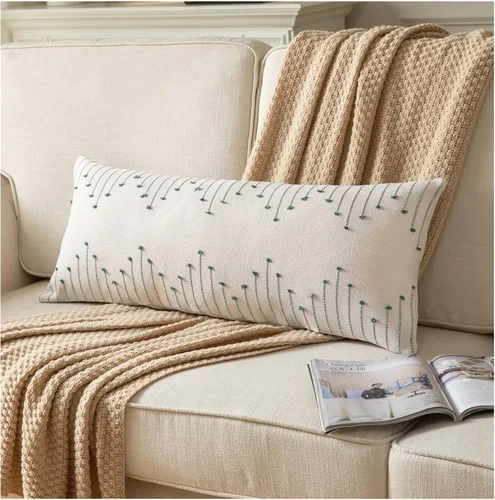 Miniatura 21 de Caflife Fundas de almohada boho de 18 x 18 pulgadas, juego de 2 almohadas decorativas para cama, fundas de almohada beige con línea negra para sofá