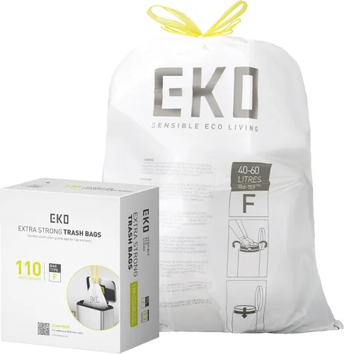 Miniatura 23 de EKO 4 galones / 10-15 litros, 80 bolsas de basura pequeñas con cordón, bolsas de basura extrafuertes sin perfume, rollo fácil de dispensar