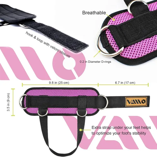 Miniatura 5 de VAIIO Correas para tobillo para máquinas de cable, neopreno de calce cómodo ajustable, refuerzo con doble anillo en D - Tobilleras prémium