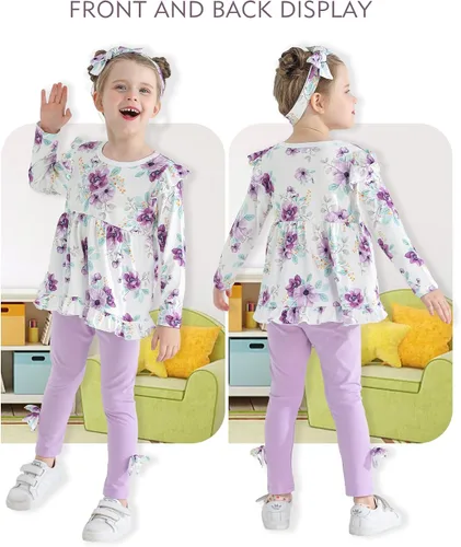 Miniatura 3 de Kucnuzki Baby Girl Clothes Toddler Girl Cute Outfit Long Sleeve Shirt Ruffle Top Pant Set Fall Winter Clothing For Girl