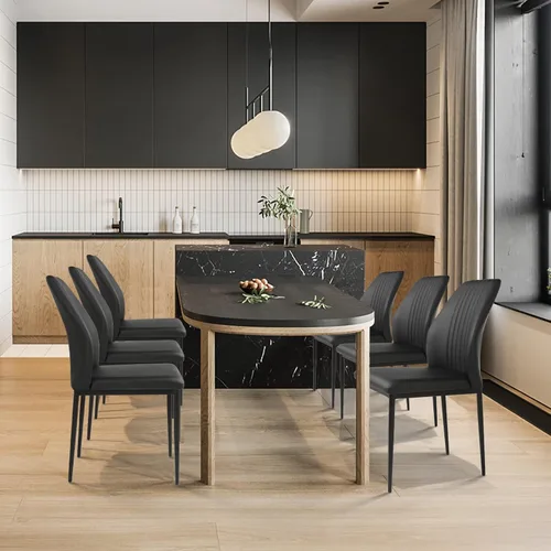 Miniatura 10 de ZckyCine Silla de comedor de piel sintética, silla de sala de estar, moderna silla auxiliar sin brazos de cocina con patas de metal