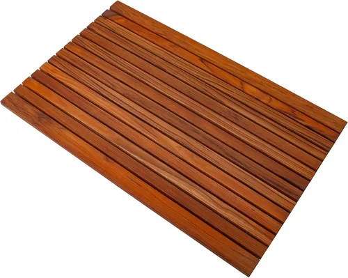 Miniatura 3 de Alfombra de ducha y baño de teca aceitada oscura de estilo nórdico con listón de extremo ancho - Para uso en interiores y exteriores - Plataforma