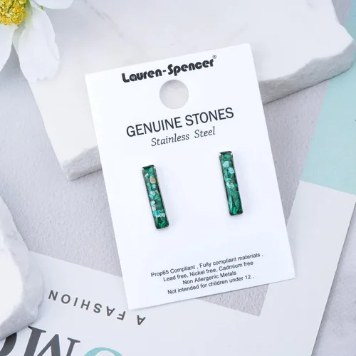 Miniatura 8 de Aretes de barra de piedras preciosas para mujer, delicados aretes de sodalita de malaquita turquesa y cristal curativo natural, aretes de barra