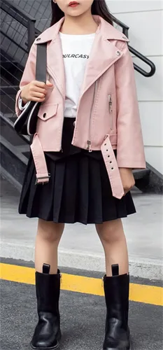 Miniatura 4 de CHANXIO Chaquetas de piel sintética para niñas, con cremallera, de piel sintética, ligera, corta, bombardero para exteriores