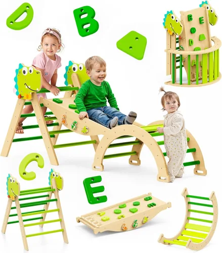Pikler - Juego de triángulos 11 en 1, juguete Montessori de escalada para niños pequeños, plegable de madera para interiores, gimnasio y escalador