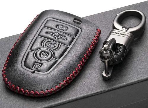 Miniatura 4 de Vitodeco Funda protectora de cuero para llavero inteligente compatible con Ford (modelos 2018 - 2026), 5 botones, negro/rojo