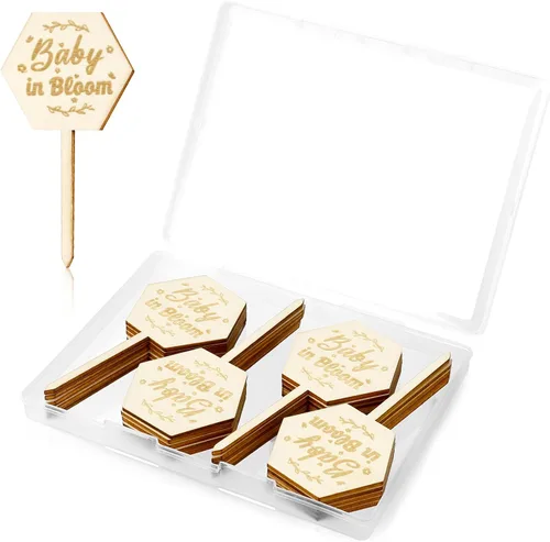 20 piezas de decoración de baby shower de bebé en flor, letreros de madera para suculentas, etiquetas hexagonales de madera para plantas de baby