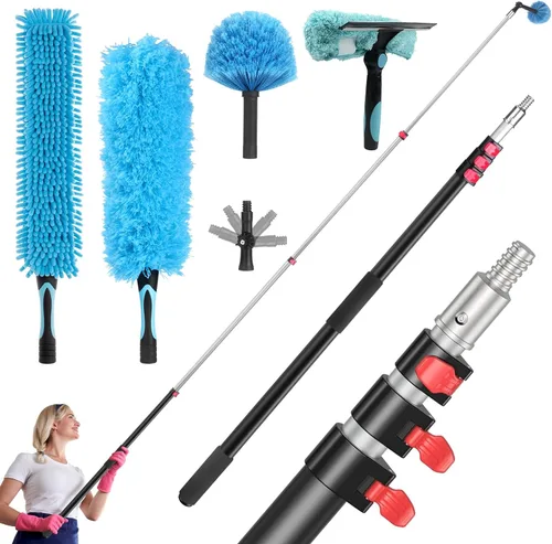 Miniatura 9 de Kit de plumero para ventilador de techo, plumero de plumas de telaraña 5 en 1 y cabezales de escobilla de goma - Microfibra lavable y flexible - Se