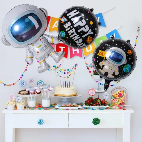 Miniatura 2 de Globos de planeta astronauta del sistema solar, globos de papel de aluminio, globos grandes de Mylar con helio, guirnalda de feliz cumpleaños para 10