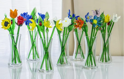 Miniatura 5 de Red Co. Ramo decorativo de vidrio con flores preciosas y jarrón, en caja de regalo – Ramo de verano