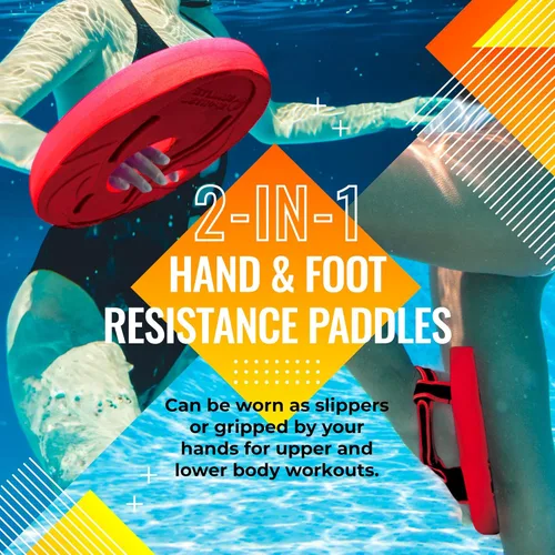 Miniatura 3 de Sunlite Sports Aqua Trainer 2 en 1 - Paleta de resistencia para manos y pies, juego de aeróbicos acuáticos para piscina, ejercicio acuático