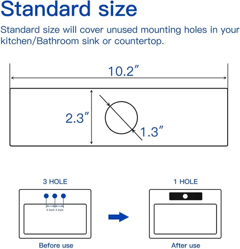 Miniatura 3 de Grifo de fregadero de cocina o baño de 10 pulgadas, placa cuadrada de acero inoxidable para cubrir agujeros de montaje no utilizados, P-111-B Mate