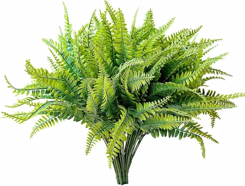 Miniatura 21 de 8 piezas flores artificiales de otoño para decoración al aire libre, plantas artificiales de otoño para exteriores, hierba amarilla artificial