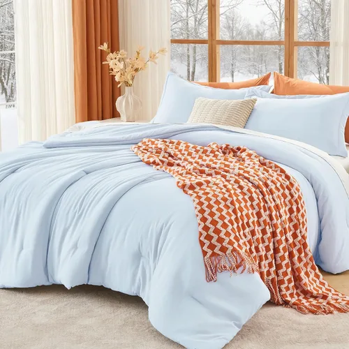 Miniatura 39 de MUXHOMO Juego de edredón beige tamaño individual/individual XL, ropa de cama alternativa ultrasuave para todas las estaciones. El juego de cama