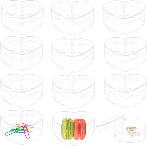 Cajas de acrílico de 12 piezas, caja de corazón de acrílico transparente con tapas, cubo de cristal en forma de corazón, caja de almacenamiento para