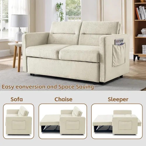 Miniatura 4 de Yoglad Sofá cama convertible 3 en 1, futón biplaza con cama extraíble, respaldo ajustable y 2 almacenamientos, para espacios pequeños, sala