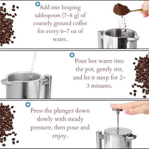 Miniatura 5 de Mixpresso Cafetera de Prensa Francesa de Acero Inoxidable 27 Oz 800ml, Prensa Francesa Aislada de Doble Pared de Acero Inoxidable, Termómetro