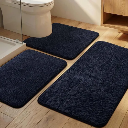 Miniatura 13 de YIHOUSE Juego de alfombras de baño de 2 piezas, juego de alfombrillas de baño de espuma viscoelástica gris oscuro antideslizante de secado rápido